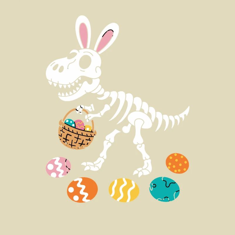 Easter Bunny Skeleton Dino with Easter Eggs Basket