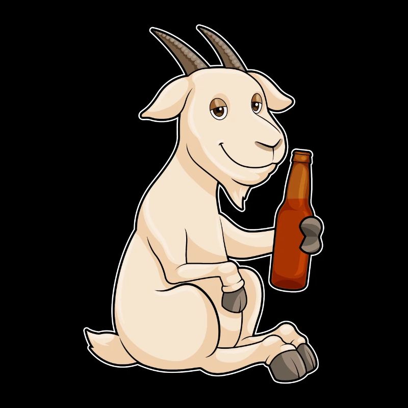 Ziege mit Flasche Bier