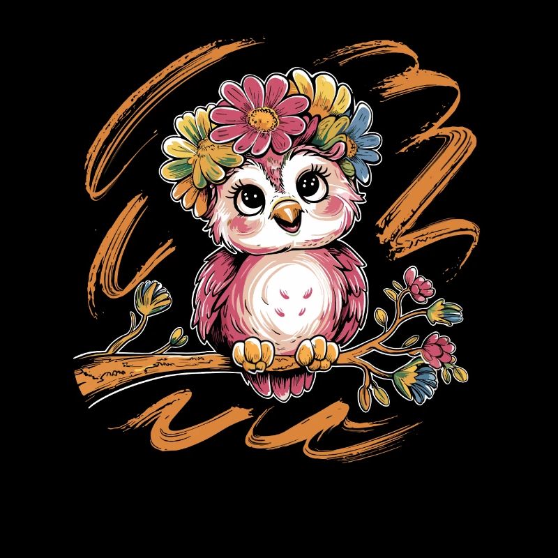 Niedliche Eule Vogel Federn Blumen für einen