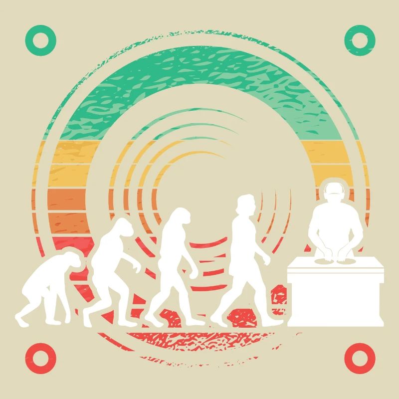Evolution de l’homme DJ Techno Vinyle Rétro Vintage