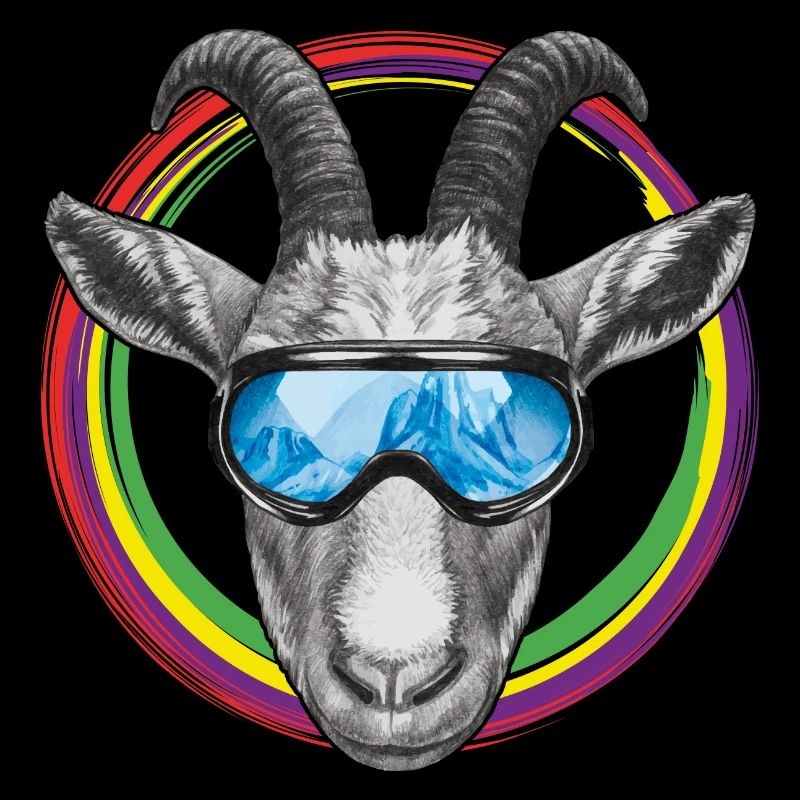Cool goat with blue ski goggles
