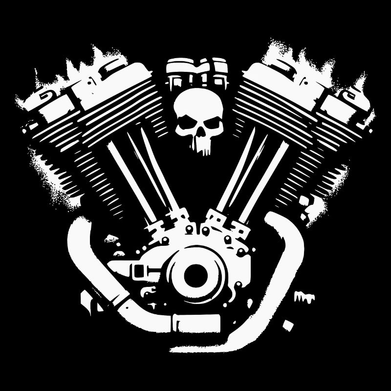 V-Twin motor with skull Powerful biker design