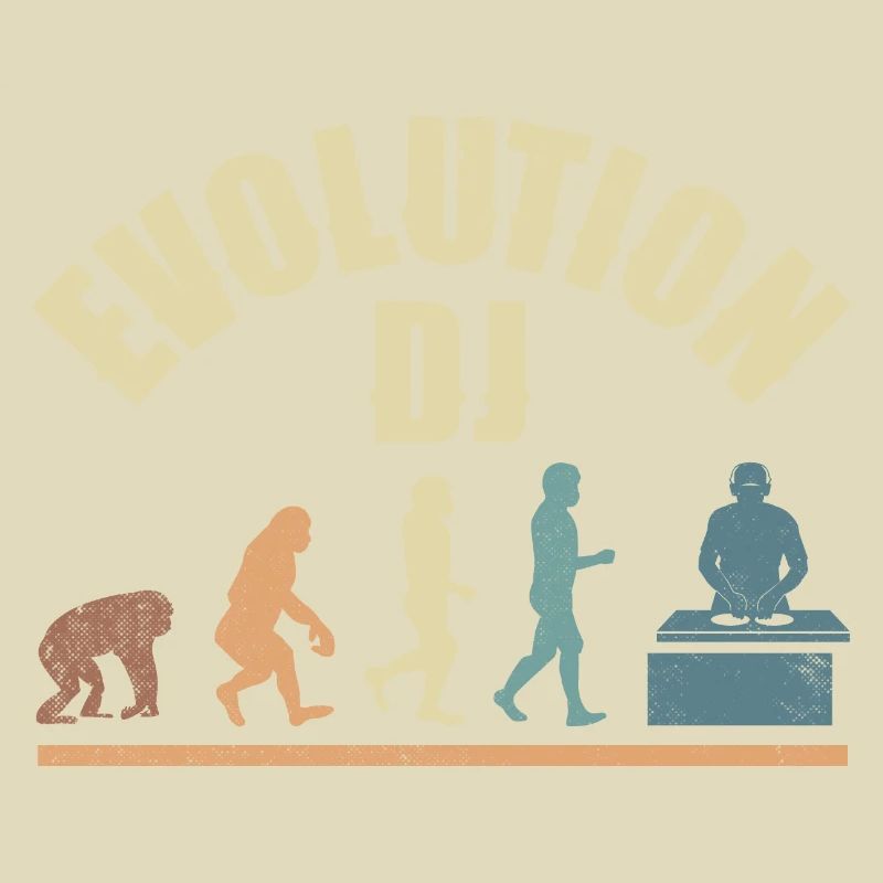 Evolution de l’homme DJ Techno Vinyle Rétro Vintage
