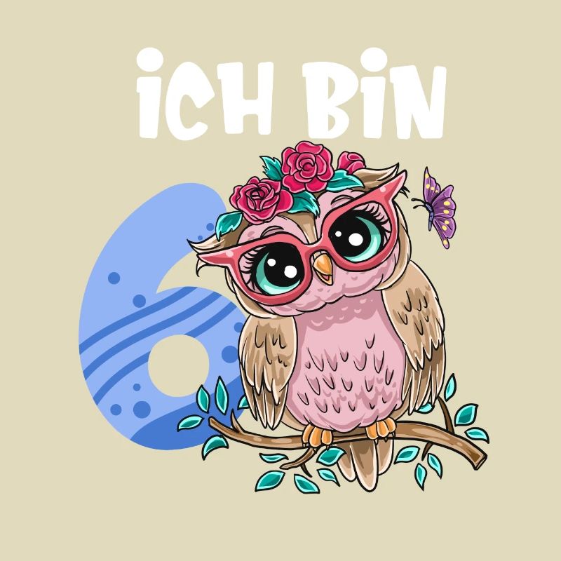 Ich Bin 6 Süße Eule Pink Blumen Mädchen Geburtstag