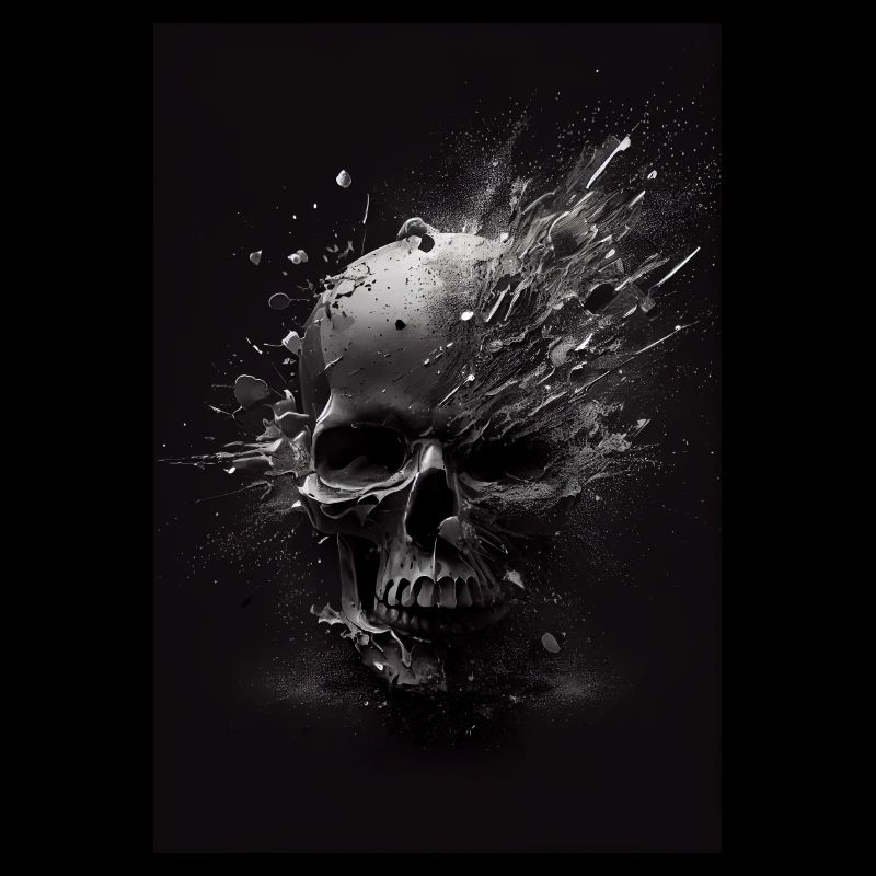 Exploding skull in silver T-shirt black