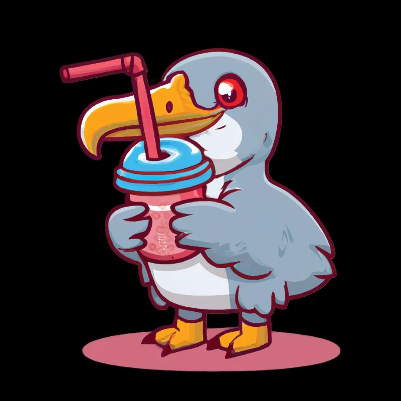 Shoebill stork drinks bubble tea