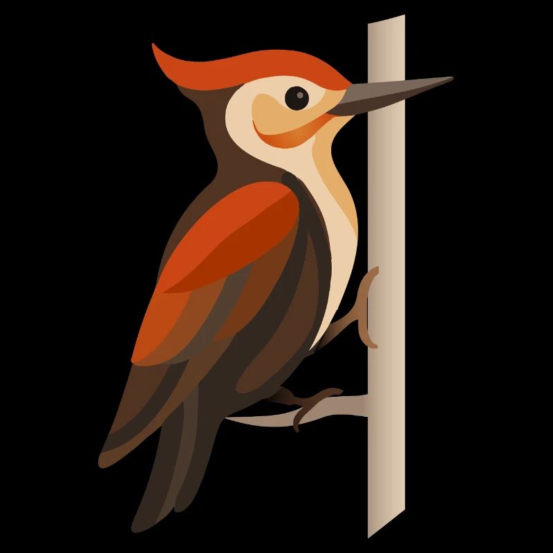 Woodpecker on Tree Trunk – Stylized Bird Motif