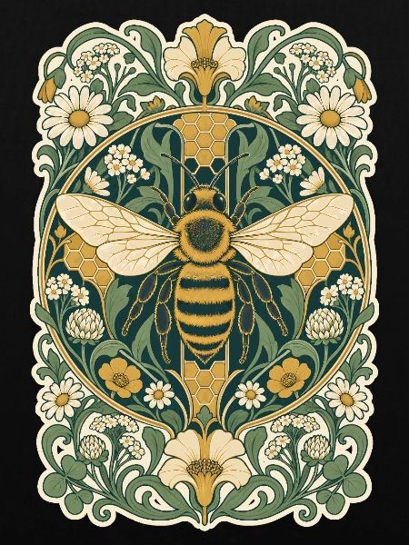 Jugendstil-Honigbiene im Blumenrahmen