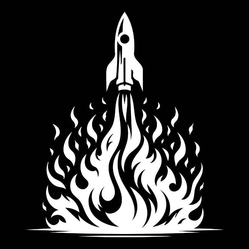 Rocket taking off in fire, flames, sea