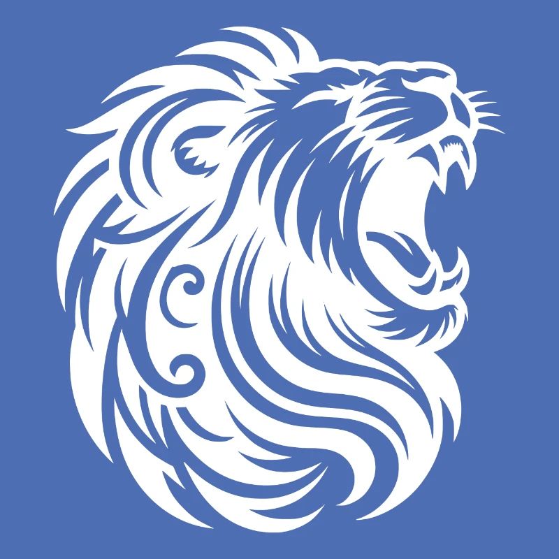 Roaring lion with teeth and elegant mane