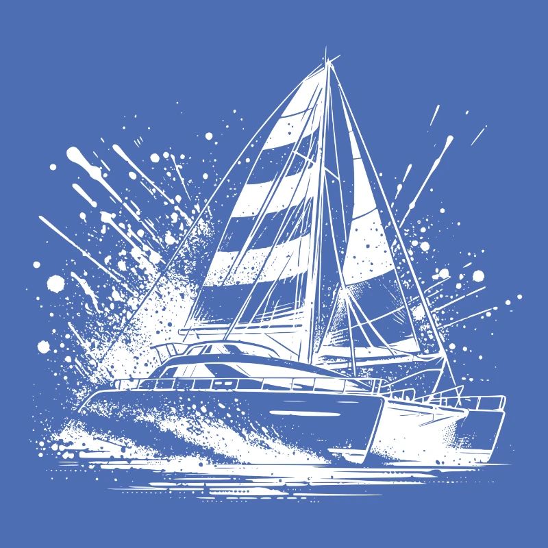 Sailboat double hull catamaran with sails