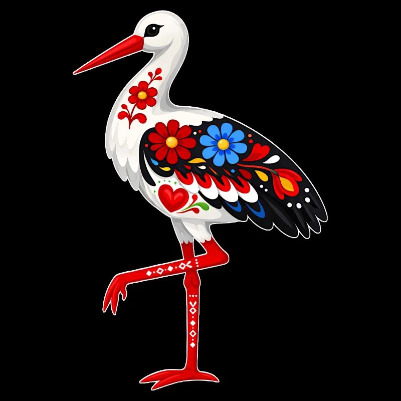 Folk Stork standing on one leg
