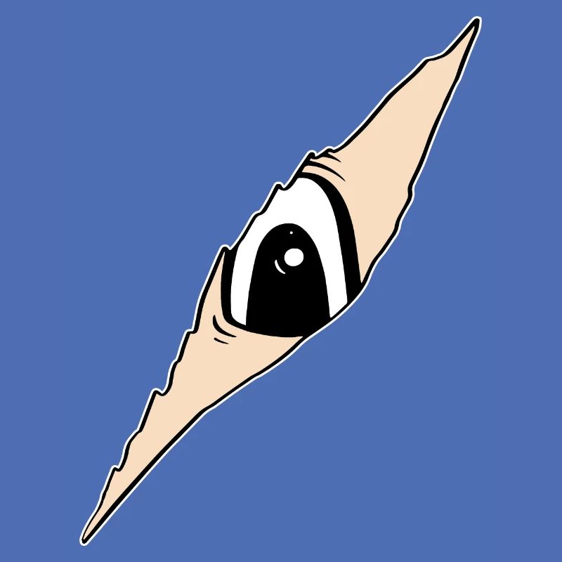 Eye peeks through a crack - torn fabric