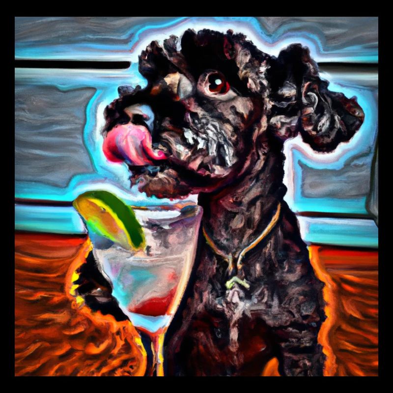 Poodle drinking a cocktail
