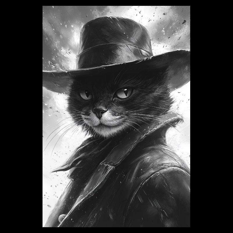 Chat noir et blanc dans un look cowboy