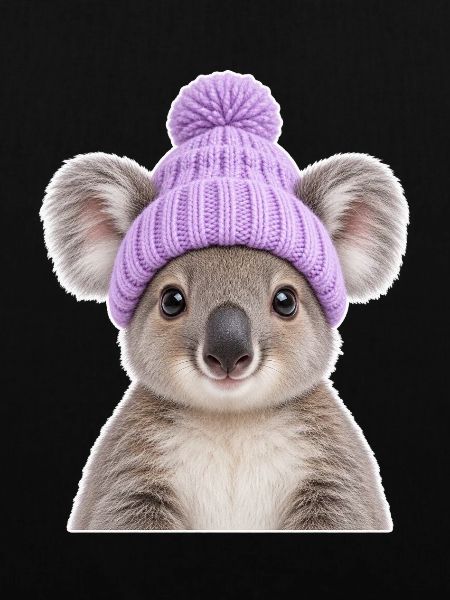 Knuffiger Koala mit Lavendel-Mütze