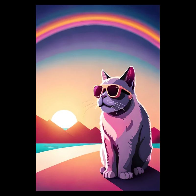 Synthwave Regenbogen Katze