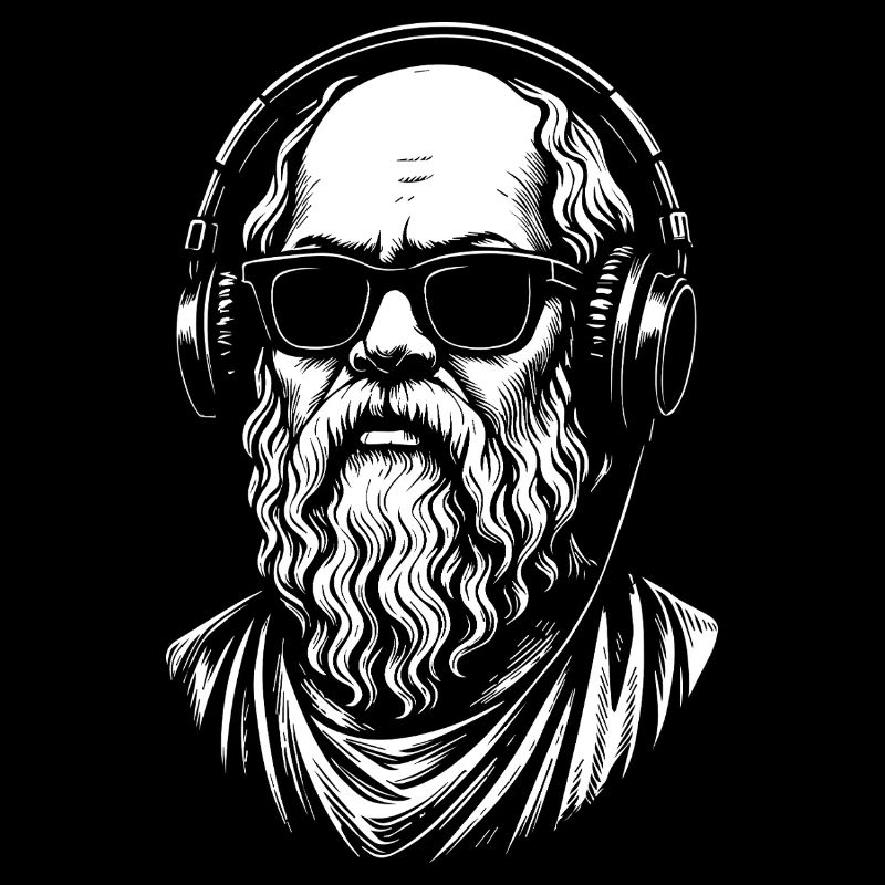 Socrate avec lunettes de soleil et casque