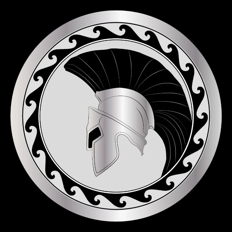 elmo greco e scudo, troiano, argento-nero