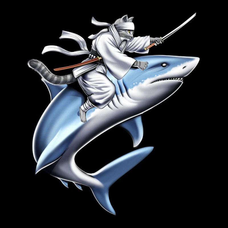 Cat Ninja Riding Shark
