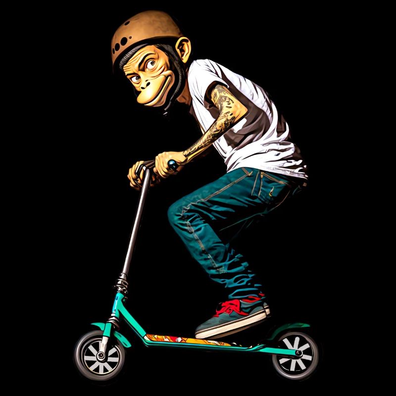 Stunt Scooter Affe macht Tricks