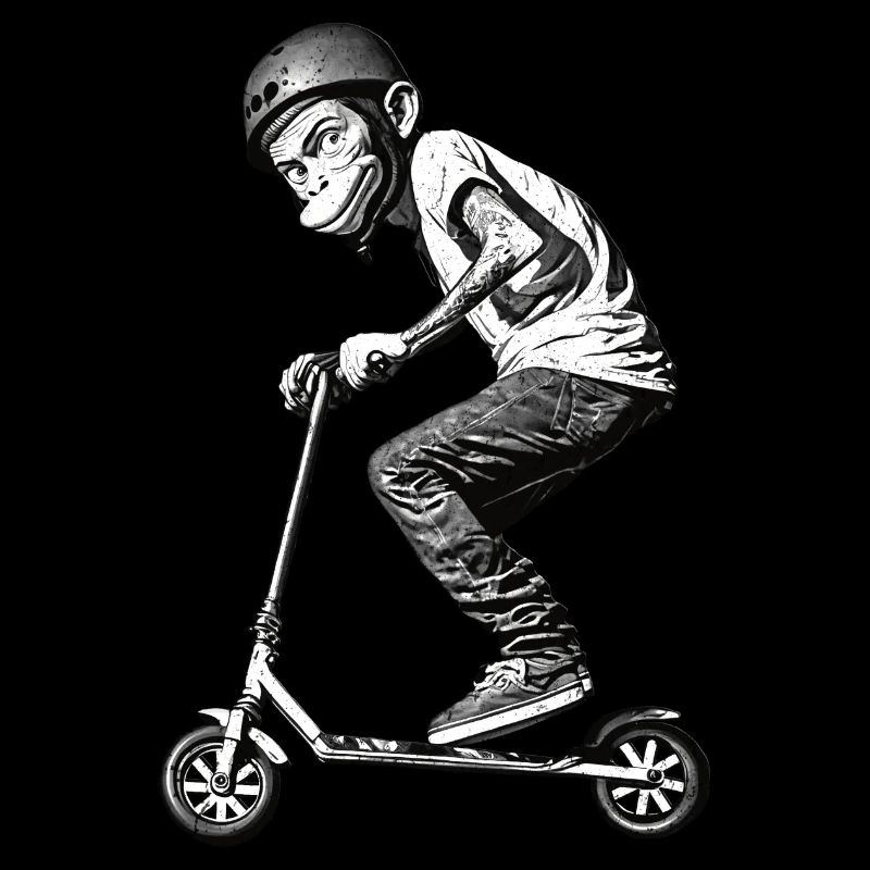 Stunt Scooter Affe macht Tricks