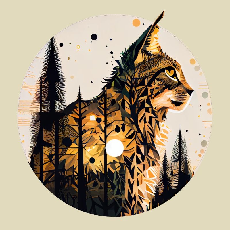 Lynx with moon in the forest with pattern