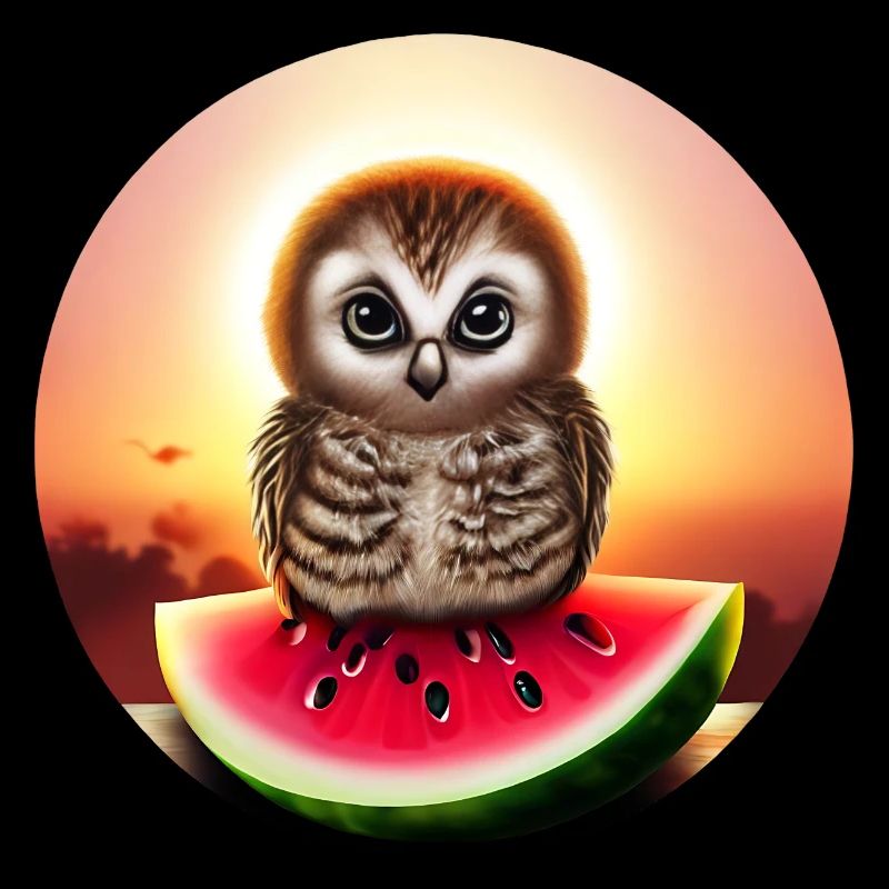 Hibou sur pastèque au coucher du soleil