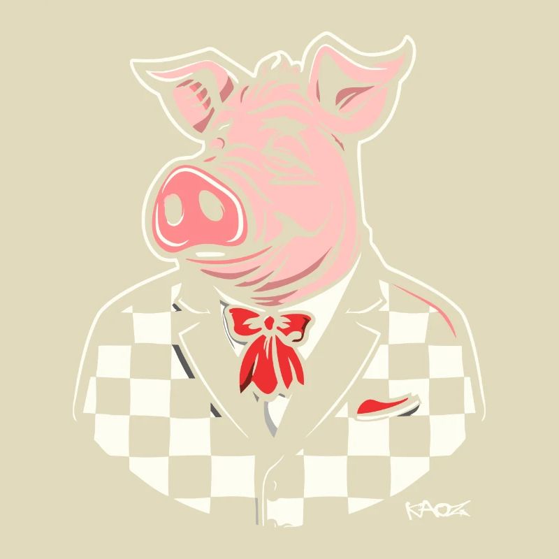 Checker, ein pummeliges Schwein im Stil der 50er