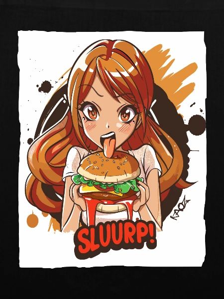 Anime-Mädchen liebt große Burger