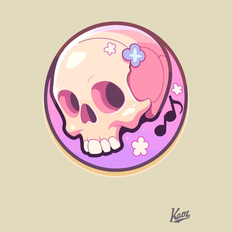 Musical notes and a relaxed cute skull