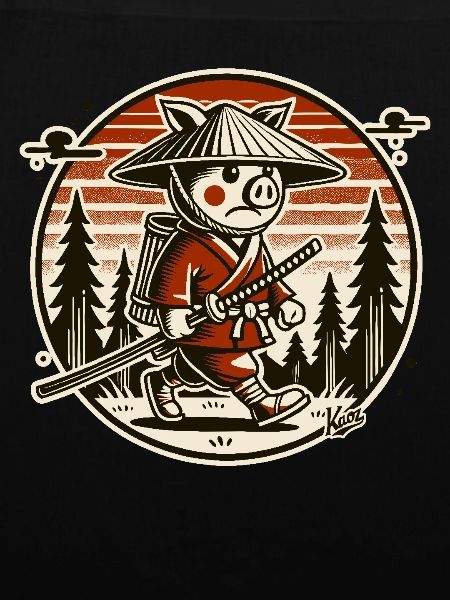 Samurai-Schwein Ronin auf Wanderschaft
