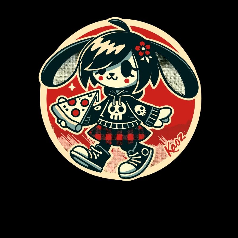 Lustiger Punk-Hase mit Pizza