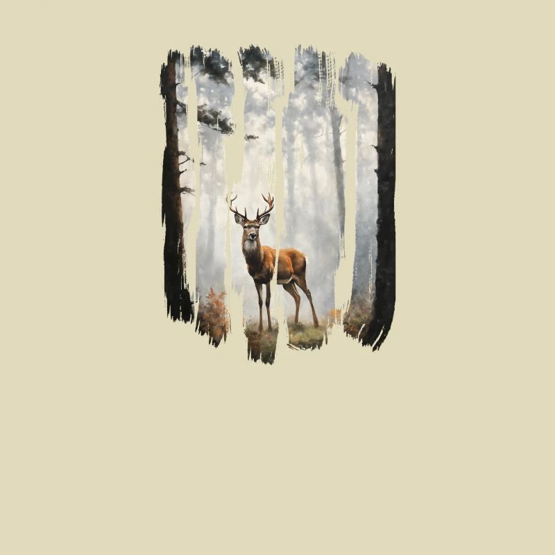 Triptych Deer in Misty Woods