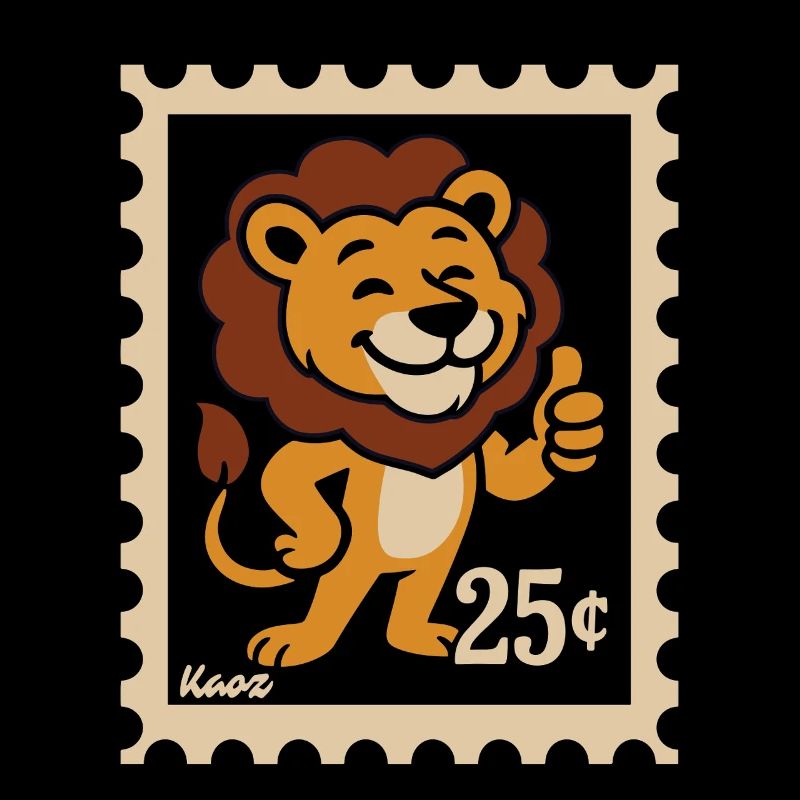 Lion amical sur un timbre-poste