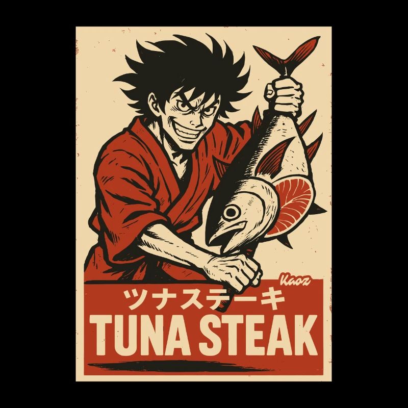 Homme en kimono avec thon et lettrage "Thon