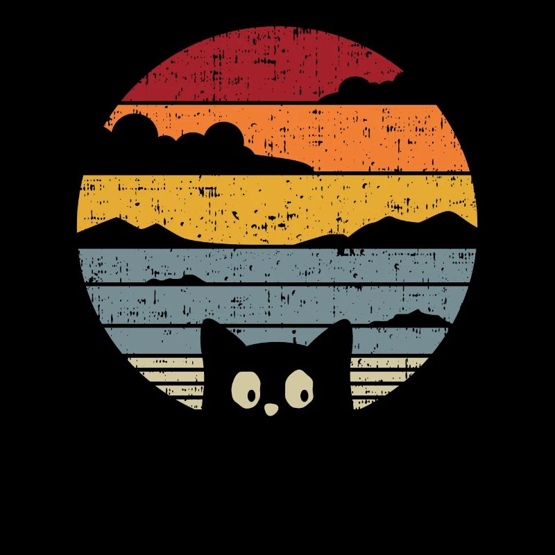 Cadeau de coucher de soleil mer chat vintage chat