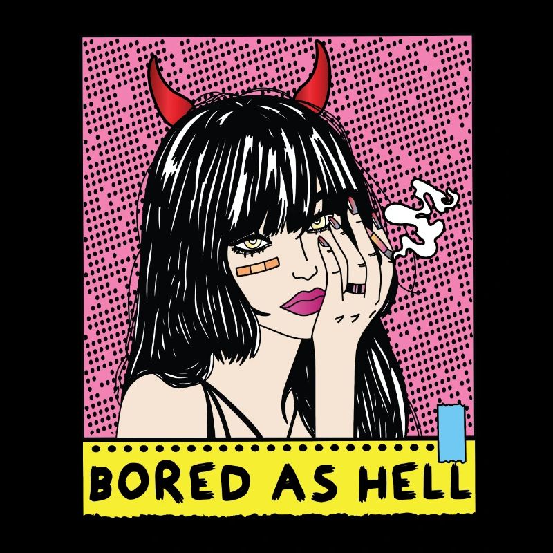 POP-ART Bored As Hell ARTWORK, Devil Frau 80er