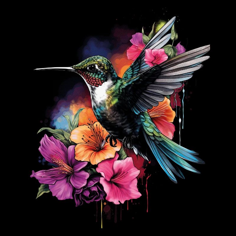 Hummingbird Floral Bird Artwork