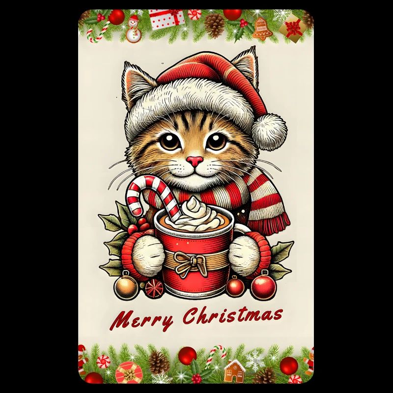 Chat de Noël au chocolat chaud