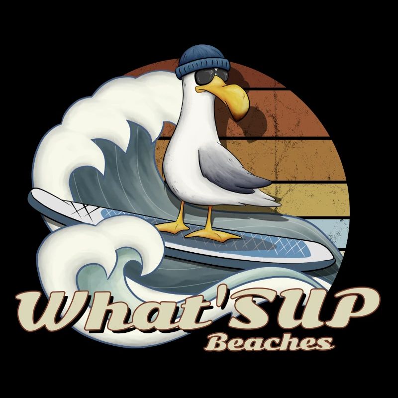 WHAT SUP Beaches Stand Up Paddle Surfer Seagull