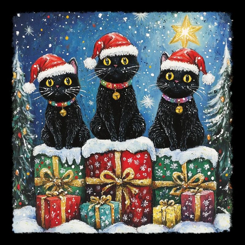 Schwarze Katzen mit Weihnachtsgeschenke