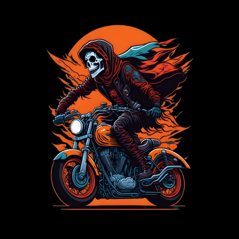 Skeleton on motorcycle biker