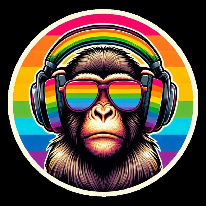 Affe Kopfhörer Brille Regenbogen bunt