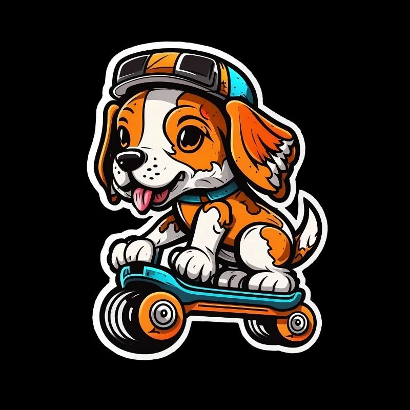 Doux chien sur une planche à roulettes