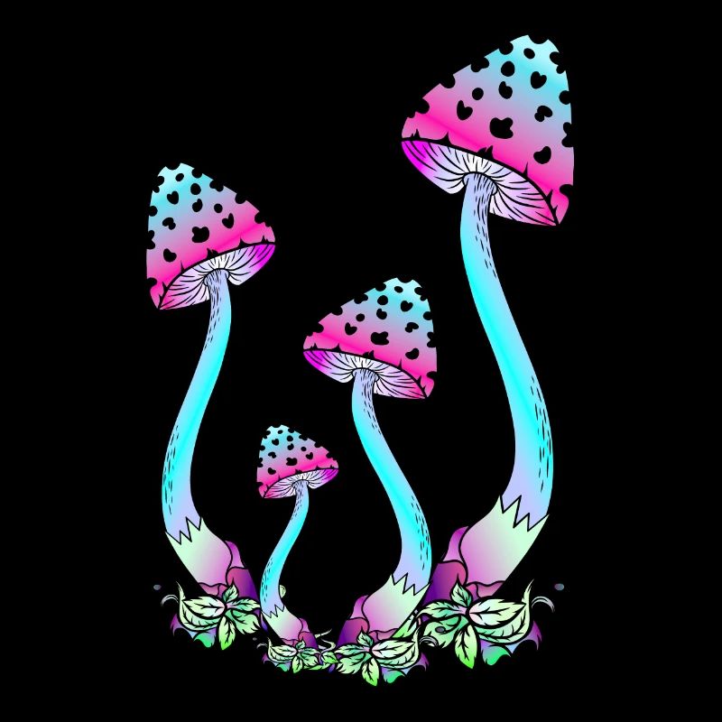 Champignons de couleur néon, art des champignons psychédéliques