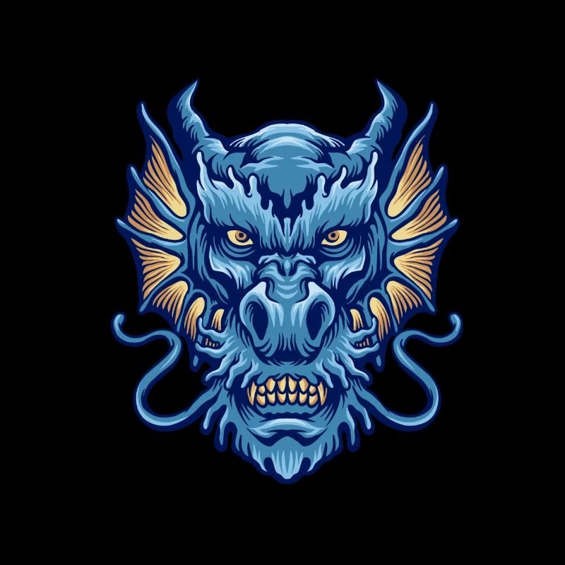 Blue angry dragon head logo