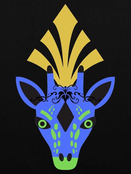 Blaue Giraffe mit Kopfschmuck