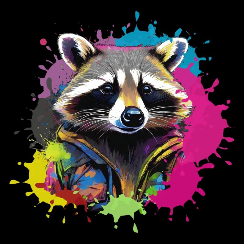 waschbär,graffiti,grau, Aquarell, bunt