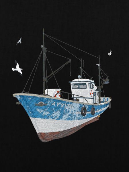 Fischkutter mit Seemöwen